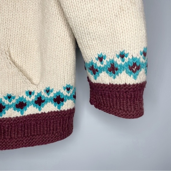 Amazing Hand Knit Wool Chunky Knit Cardigan Unisex One Size Fair Isle Ecuador - Picture 7 of 10